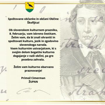 ŽUPANOVA ČESTITKA OB KULTURNEM PRAZNIKU